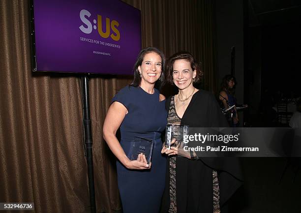 Honorees Dana Cowin and Christina Grdovic pose at the Celebrity Chef Andrew Zimmern Hosts "Dinner For A Better New York" Benefiting Services For The...