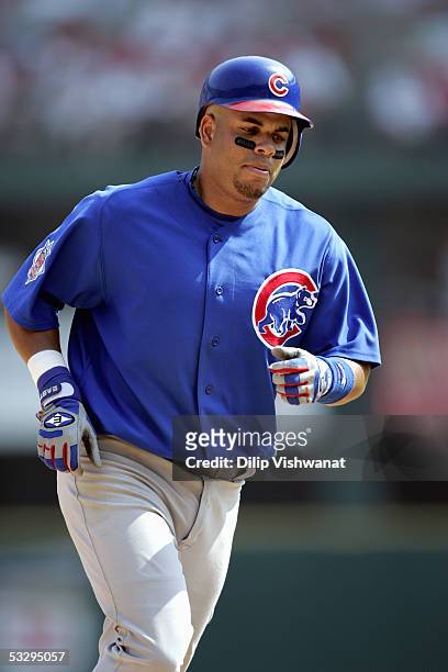 Aramis Ramirez of the Chicago Cubs runs the bases during the game with the with the St. Louis Cardinals on July 23, 2005 at Busch Stadium in St....