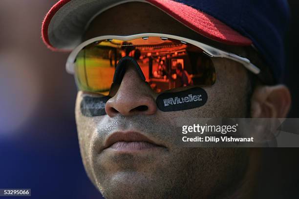 Aramis Ramirez of the Chicago Cubs watches during the game with the with the St. Louis Cardinals on July 23, 2005 at Busch Stadium in St. Louis,...