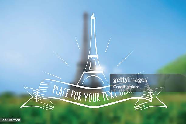 blurred green background with vintage eiffel tower sign - grass ground level stock illustrations