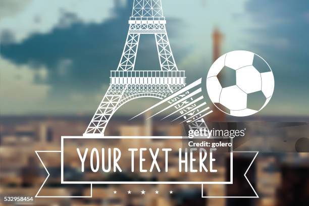 blurred background with eiffel tower and flying soccer ball - dramatic city stock illustrations