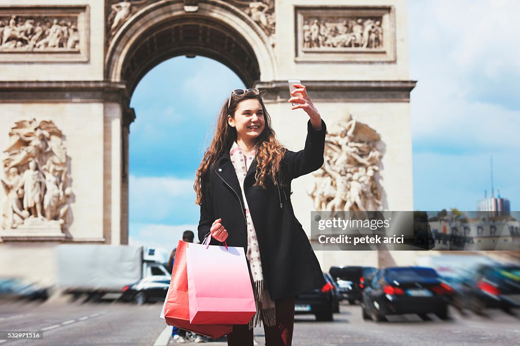 French woman take a selfie in Paris