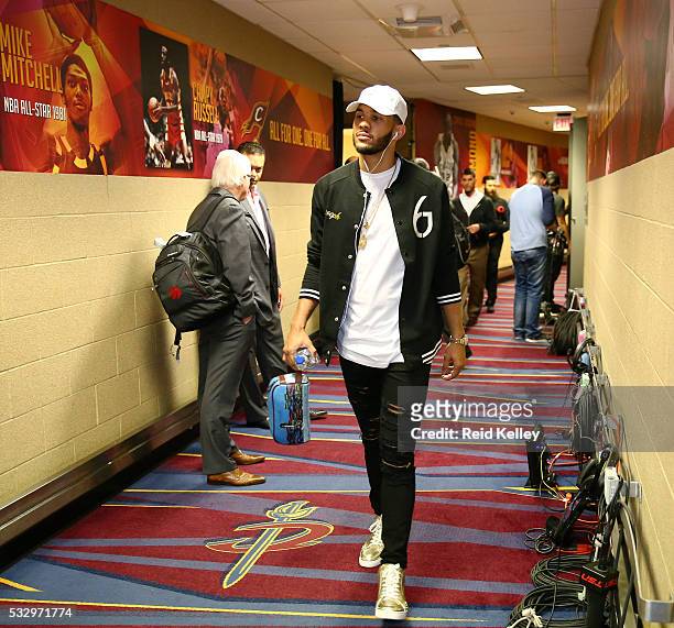 Cory Joseph of the Toronto Raptors before facing the Cleveland Cavaliers for Game Two of the Eastern Conference Finals during the 2016 NBA Playoffs...