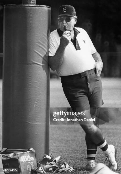 1980s: Defensive coordinator Buddy Ryan of the Chicago Bears looks on during a circa 1980s Training Camp at the University of Wisconsin-Platteville...