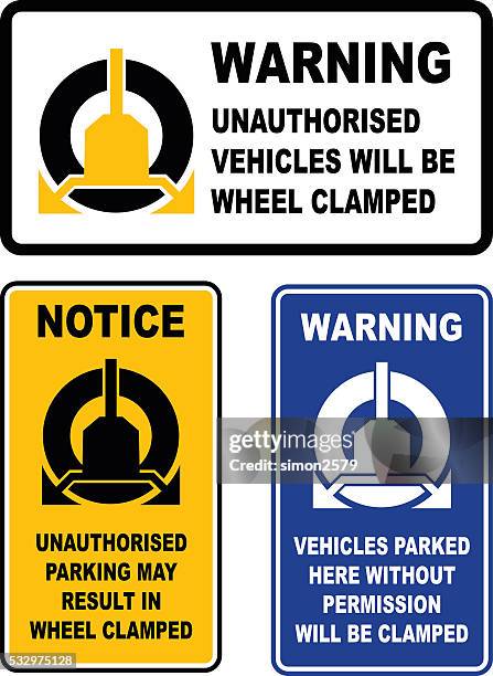ilustrações, clipart, desenhos animados e ícones de tranca de roda sinal de alerta conjunto - tranca de roda