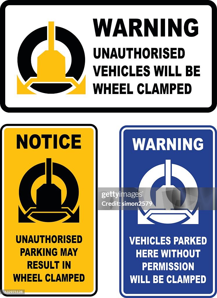 Wheel Clamp Warning Sign Set