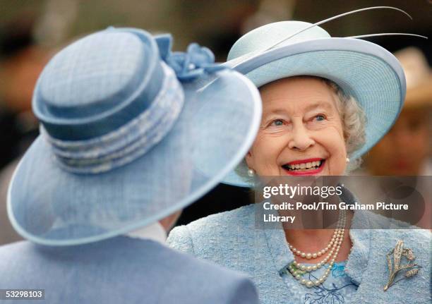 Queen Elizabeth II hosts a garden party at the palace of Holyroodhouse on July 28, 2005 in Edinburgh, Scotland.