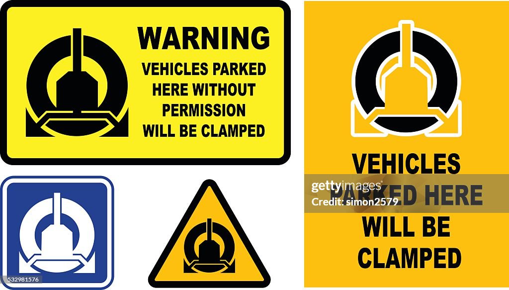 Wheel Clamp Warning Sign Set