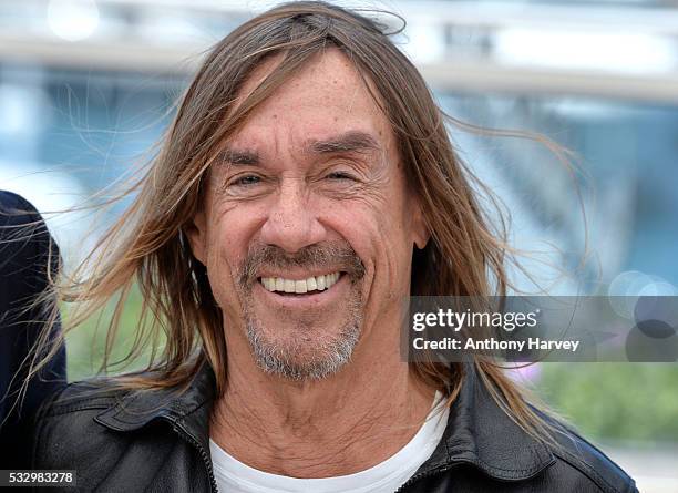 Iggy Pop gestures as he attends the 'Gimme Danger' Photocall at the annual 69th Cannes Film Festival at Palais des Festivals on May 19, 2016 in...