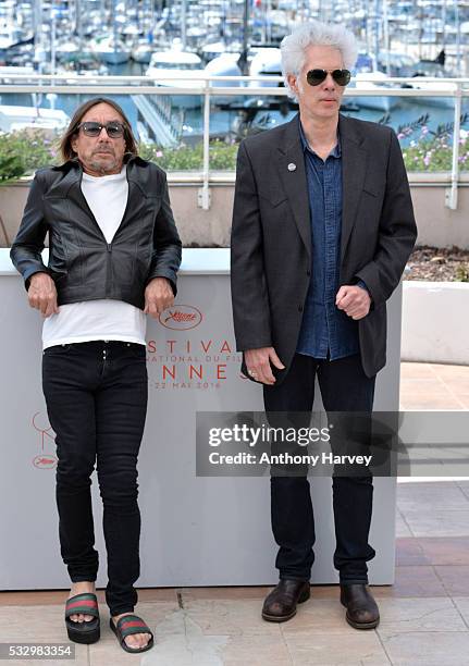 Jim Jarmusch and Iggy Pop attend the 'Gimme Danger' Photocall at the annual 69th Cannes Film Festival at Palais des Festivals on May 19, 2016 in...