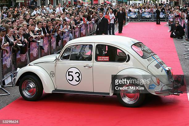 Herbie the car is seen during the UK Premiere of "Herbie: Fully Loaded" at Vue West End on July 28, 2005 in London, England.
