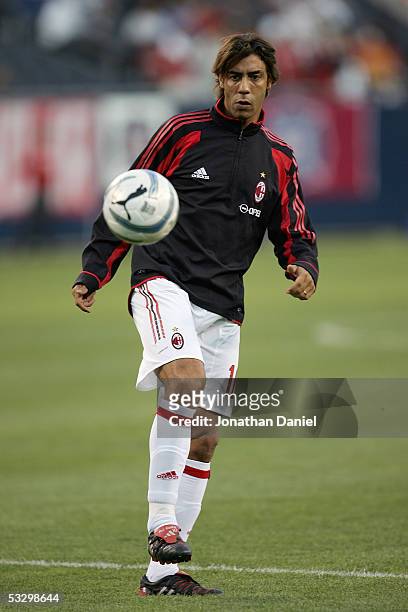 Manuel Rui Costa of AC Milan warms up prior to a friendly match against the Chicago Fire on July 27, 2005 at Soldier Field in Chicago, Illinois. AC...