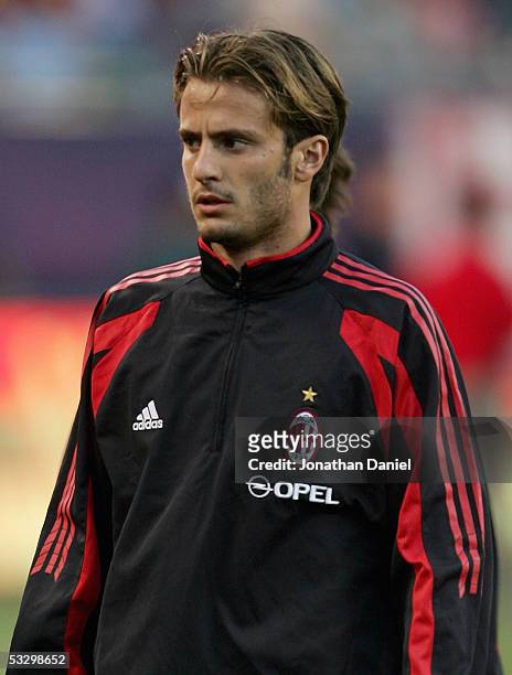 Alberto Gilardino of AC Milan looks on during warm up prior to a friendly match against the Chicago Fire on July 27, 2005 at Soldier Field in...