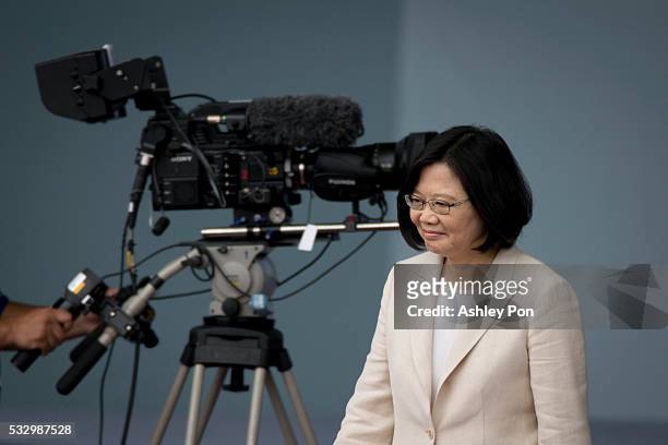 Taiwan President Tsai Ing-wen walks to the 14th Presidential inaugural celebration on May 20, 2016 in Taipei, Taiwan. Taiwan's new president Tsai...