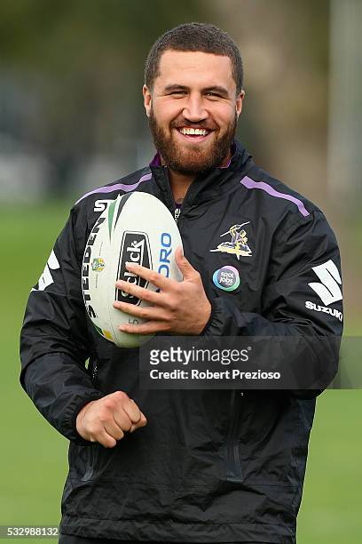 Kenneath Bromwich prepares for a Melbourne Storm NRL training session at Gosch's Paddock on May 20, 2016 in Melbourne, Australia.