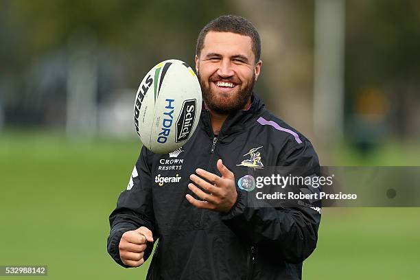 Kenneath Bromwich prepares for a Melbourne Storm NRL training session at Gosch's Paddock on May 20, 2016 in Melbourne, Australia.