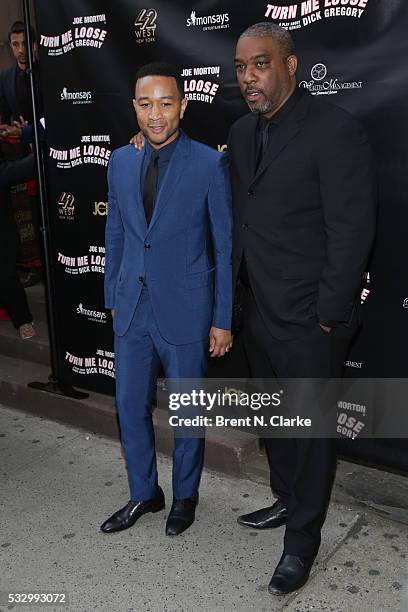 Producer/musician John Legend and producer Mike Jackson attend the opening night performance of "Turn Me Loose" held at The Westside Theatre on May...