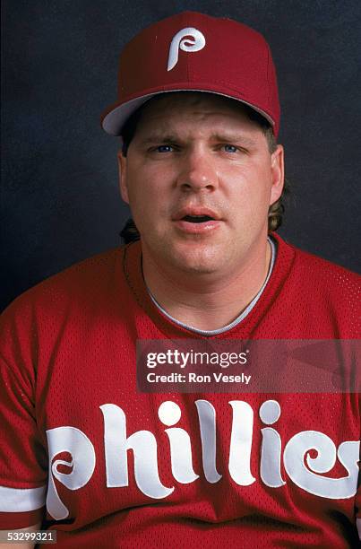 John Kruk of the Philadelphia Phillies poses for a portrait during the 1991 MLB season. John Kruk played for the Phillies from 1989-1994.