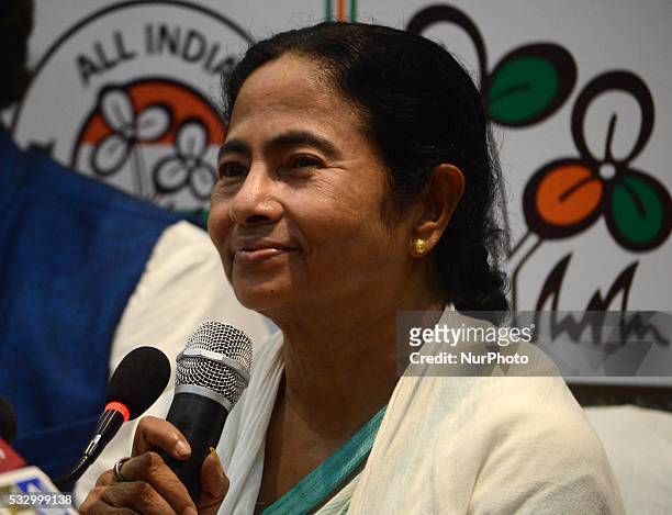Supremo Mamata Banerjee speeks during the press meet after her party won the West Bengal state assembly election in Kolkata , India on Thursday 19th...