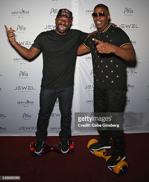 Irie and actor Jamie Foxx attend the grand opening of Jewel Nightclub at the Aria Resort & Casino on May 19, 2016 in Las Vegas, Nevada.