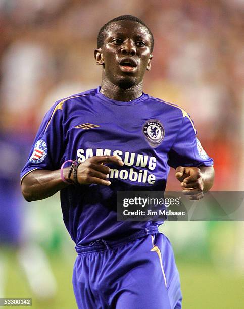 Shaun Wright-Phillips of Chelsea FC runs up field against DC United during their World Series of Football match on July 28, 2005 at FedEx Field in...