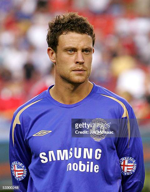 Wayne Bridge of Chelsea FC looks on before playing DC United during their World Series of Football match on July 28, 2005 at FedEx Field in Landover,...