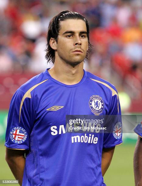 Tiago of Chelsea FC looks on before playing DC United during their World Series of Football match on July 28, 2005 at FedEx Field in Landover,...