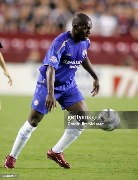 Geremi of Chelsea controls the ball against DC United during their World Series of Football match on July 28, 2005 at FedEx Field in Landover,...