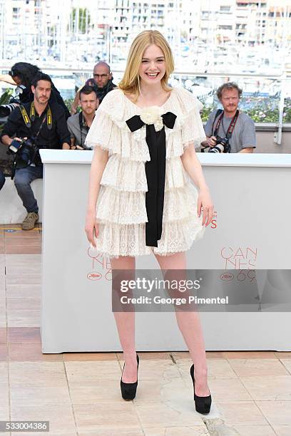 Actress Elle Fanning attends the 'The Neon Demon' Photocall during the 69th annual Cannes Film Festival at the Palais des Festivals on May 20, 2016...