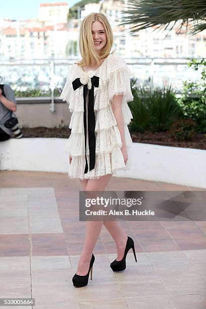 Actress Elle Fanning attends "The Neon Demon" Photocall during the 69th annual Cannes Film Festival at the Palais des Festivals on May 20, 2016 in...