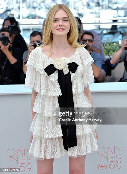 Elle Fanning attends 'The Neon Demon' Photocall during the 69th annual Cannes Film Festival at the Palais des Festivals on May 20, 2016 in Cannes,...