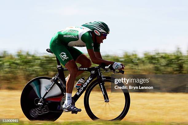 Christophe Moreau of France and Credit Agricole in action during stage 20 of the 92nd Tour de France, an individual time trial between Saint-Etienne...