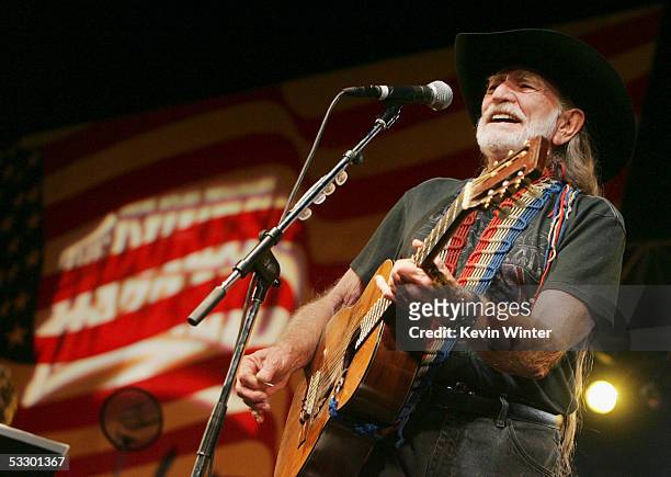 Singer/actor Willie Nelson performs at the afterparty for the premiere of Warner Bros. Picture's "The Dukes of Hazzard" at the Chinese Theater on...