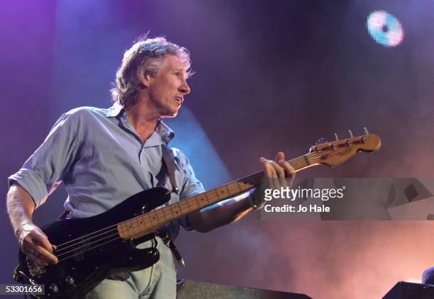 Roger Waters from Pink Floyd performs on stage at "Live 8 London" in Hyde Park on July 2, 2005 in London, England. The free concert is one of ten...
