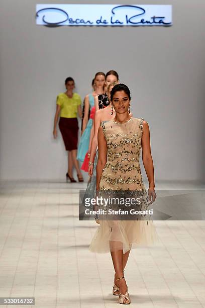 Shanina Shaik walks the runway during the Oscar de la Renta show, presented by Etihad Airways, at Mercedes-Benz Fashion Week Resort 17 Collections at...