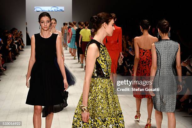 Models walk the runway during the Oscar de la Renta show, presented by Etihad Airways, at Mercedes-Benz Fashion Week Resort 17 Collections at...