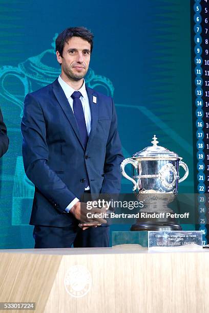 Co-chairman of the organizing committee of the Olympic Games of Paris 2024, Canoe Olympic champion Tony Estanguet attends the 2016 Roland Garros...