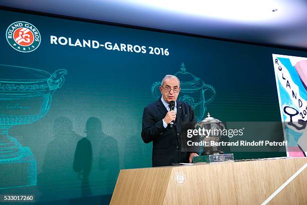 President of French Tennis Federation Jean Gachassin attends the 2016 Roland Garros French Tennis Open : Women's And Men's Singles Draw. Held at Club...