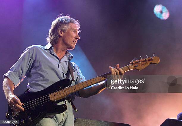 Roger Waters from Pink Floyd performs on stage at "Live 8 London" in Hyde Park on July 2, 2005 in London, England. The free concert is one of ten...