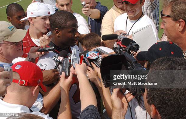 Carnell Williams of the Tampa Bay Buccaneers talks with the media after the morning work out during training camp at Disney's Wide World of Sports...