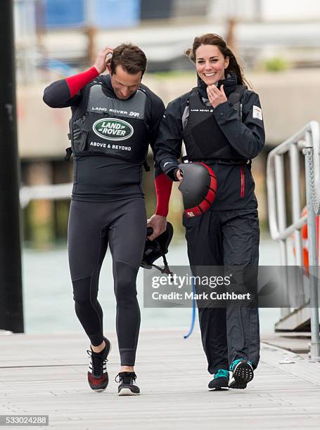 Catherine, Duchess of Cambridge and Ben Ainslie join the Land Rover BAR team on board their training boat, as they run a training circuit on the...