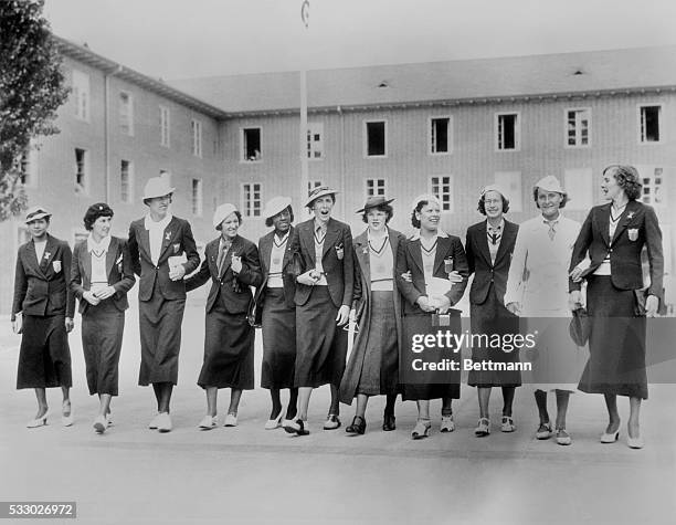 Members of the American Olympic team out for a walk with their German guide.