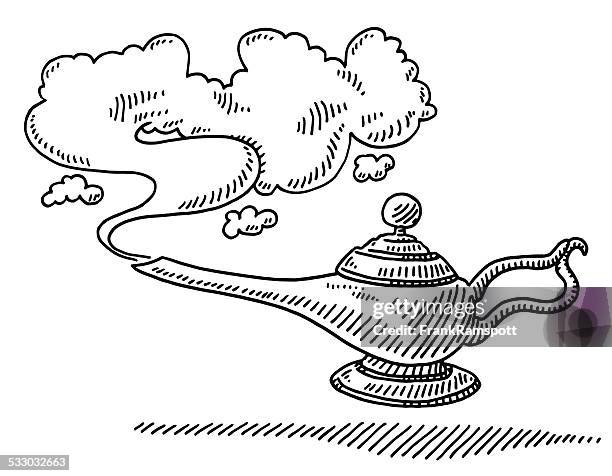 magic lamp smoke drawing - genie stock illustrations