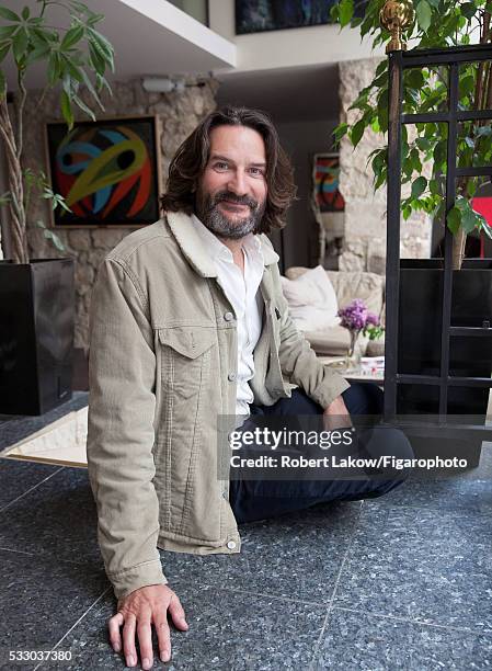 Writer and TV presenter Frederic Beigbeder is photographed for Madame Figaro on April 29, 2016 at La Louisiane Hotel in Paris, France. PUBLISHED...