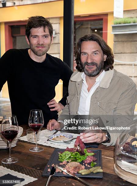 Writer and TV presenter Frederic Beigbeder is with Alexandre Polmard photographed for Madame Figaro on April 29, 2016 in Paris, France. PUBLISHED...