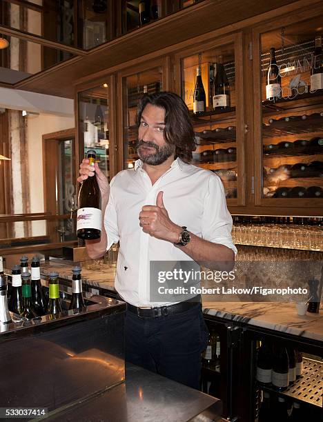 Writer and TV presenter Frederic Beigbeder is photographed for Madame Figaro on April 29, 2016 at Le Freddy's Bar in Paris, France. CREDIT MUST READ:...