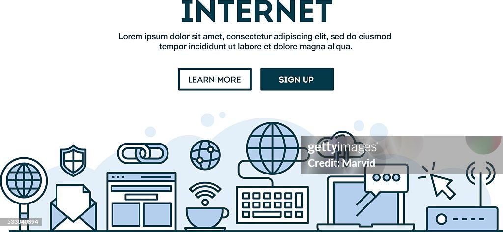 Internet. Computer Style Internet Concept Header Flat Design Thin Line Style High-Res Vector ...
