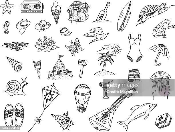 summer sea doodles - kite toy stock illustrations