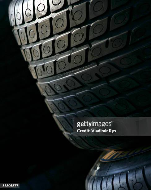 General picture of Michelin tyres in the paddock prior the qualifying for the Hungarian F1 Grand Prix on July 30, 2005 in Budapest, Hungary.