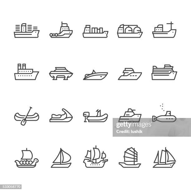 schiffe und boote vektor-icons - industriell genutztes schiff stock-grafiken, -clipart, -cartoons und -symbole